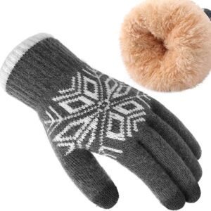 Women’s Gloves – Men’s Gloves – Men’s / Women’s Gloves – Winter Gloves – Knitted Glove with Fleece Lining – Touchscreen Glove – Extra Thick Gloves – Warm and Thick – for Cold Weather – Grey
