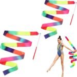 pieces – Ribbon dance sticks – 2 m – Dance rainbow streamers – 30cm long stick – ribbon dance staff – rhythmic gymnastics ribbon staff – ribbon sticks – rhythmic gymnastics ribbons – for artistic dance flags, talent shows and training equipment – gradient