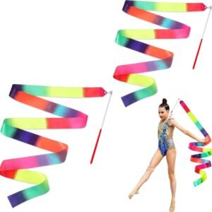 pieces – Ribbon dance sticks – 2 m – Dance rainbow streamers – 30cm long stick – ribbon dance staff – rhythmic gymnastics ribbon staff – ribbon sticks – rhythmic gymnastics ribbons – for artistic dance flags, talent shows and training equipment – gradient