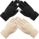 Winter Gloves – 2 Pairs Touchscreen Winter Gloves – Thermal Winter Gloves – Women’s Winter Gloves – Mittens – Touch Tip Gloves for Cold Weather – Warm – Women’s – One Size – Black and Beige