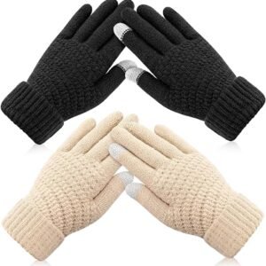 Winter Gloves – 2 Pairs Touchscreen Winter Gloves – Thermal Winter Gloves – Women’s Winter Gloves – Mittens – Touch Tip Gloves for Cold Weather – Warm – Women’s – One Size – Black and Beige