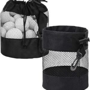 pieces – 14*14*16.5 cm – golf ball storage bag – golf bag – nylon mesh ball bag – with drawstring – golf ball sack – golf storage – mesh bags for golf accessories – black