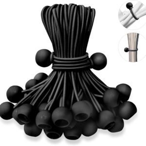 50 pieces - 6 inch - Elastic rope - Elastic cord - Tensioning elastic - tension cord - ball bungee cords - with balls - reusable - for golf nets, soccer goals, camping, tent poles, tubing - black - 150*22 mm