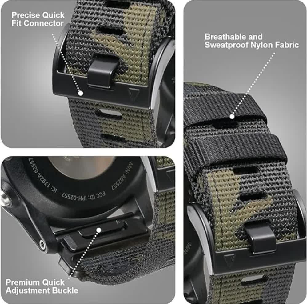 GARMIN Fenix 7X Pro 6X Compatible 26mm Military Nylon Replacement Strap Army Green 4 GARMIN Fenix 7X Pro 6X Compatible 26mm Military Nylon Replacement Strap Army Green - image 4