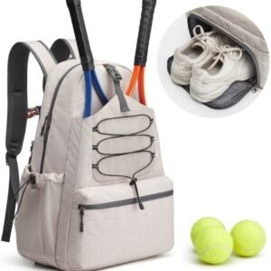Backpack – Tennis Bag – Sports Bag – Waterproof Racket Bag – Suitable for multiple rackets with shoe compartment – Beige