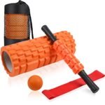 4 in 1 Foam Roller Set: Trigger Point Roller – Yoga Stick – Massage Ball – Fitness Stretching Band – Carrying Bag – Towel for Deep Muscle Massage – Pilates and Yoga