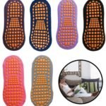 6 pairs – with anti-slip granules – trampoline socks for the playground – anti-slip floor socks (black + heather grey + lotus root powder + khaki + purple + blue)