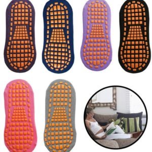6 pairs – with anti-slip granules – trampoline socks for the playground – anti-slip floor socks (black + heather grey + lotus root powder + khaki + purple + blue)