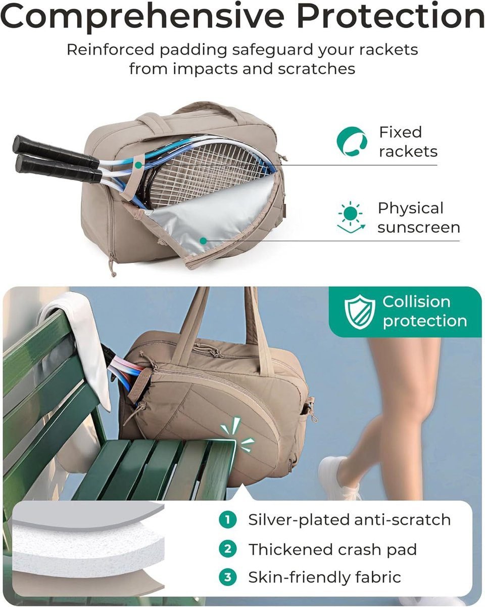 Tennis Bag - Tennis Backpack - 42L with Shoe Compartment - Sports Bag - Waterproof Racket Bag - Protective Racket Compartment - Portable as a Shoulder Bag - Camel 4 Tennis Bag – Tennis Backpack – 42L with Shoe Compartment – Sports Bag – Waterproof Racket Bag – Protective Racket Compartment – Portable as a Shoulder Bag – Camel - image 4