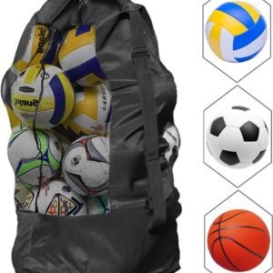 Soccer Net Bag for 10-15 Balls - Large Waterproof, Sturdy Tennis Shoulder Pad, Football-Basketball-Volleyball Bag, Drawstring Handbag - Black