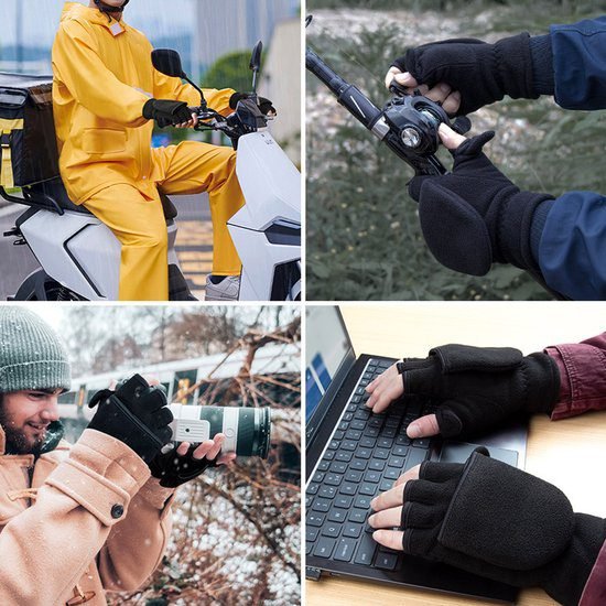 Unisex warm fleece gloves with fold-over top - Half-finger gloves - Warm gloves - Half-finger design - Suitable for writing, cycling, photo sessions with your partner - Winter gloves - Winter gift - Warm - Black - Size S 4 Unisex warm fleece gloves with fold-over top – Half-finger gloves – Warm gloves – Half-finger design – Suitable for writing, cycling, photo sessions with your partner – Winter gloves – Winter gift – Warm – Black – Size S - image 4