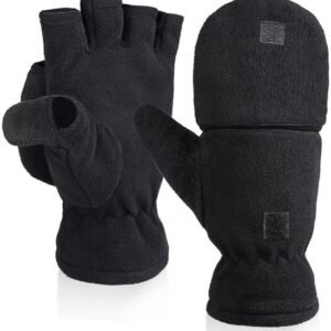Unisex warm fleece gloves with fold-over top – Half-finger gloves – Warm gloves – Half-finger design – Suitable for writing, cycling, photo sessions with your partner – Winter gloves – Winter gift – Warm – Black L