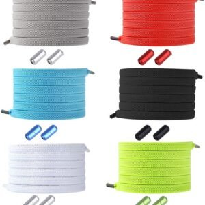 6 pairs - Adjustable - Suitable for adults and children - Elastic laces without a bow (black, white, gray, blue, red, green)