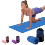 Yoga towel – Moisture-regulating and non-slip – Yoga towel – Quick-drying yoga mat fabric – Breathable yoga mat with mesh storage bag – Suitable for hot yoga, pilates and fitness – Blue