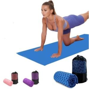Yoga towel – Moisture-regulating and non-slip – Yoga towel – Quick-drying yoga mat fabric – Breathable yoga mat with mesh storage bag – Suitable for hot yoga, pilates and fitness – Blue