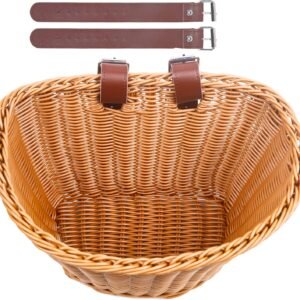 Bicycle basket – D-shaped bicycle basket for the handlebars – Storage box for the handlebars – Woven plastic – With 2 adjustable straps