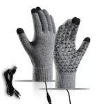 Gray USB 5V Direct-Plug Electric Heating Gloves, Knitted Winter Warm Cycling Skiing Fishing Gloves Non-Adjustable Constant Heat Requires Power Bank for Operation