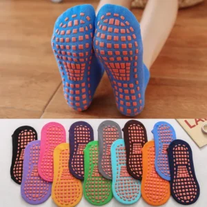 Gray Anti-Slip Trampoline Socks for Parent-Child Use, Cotton Polyester Spandex with Silicone Dots, Elastic Sports Socks for Kids 5-11 Years Old