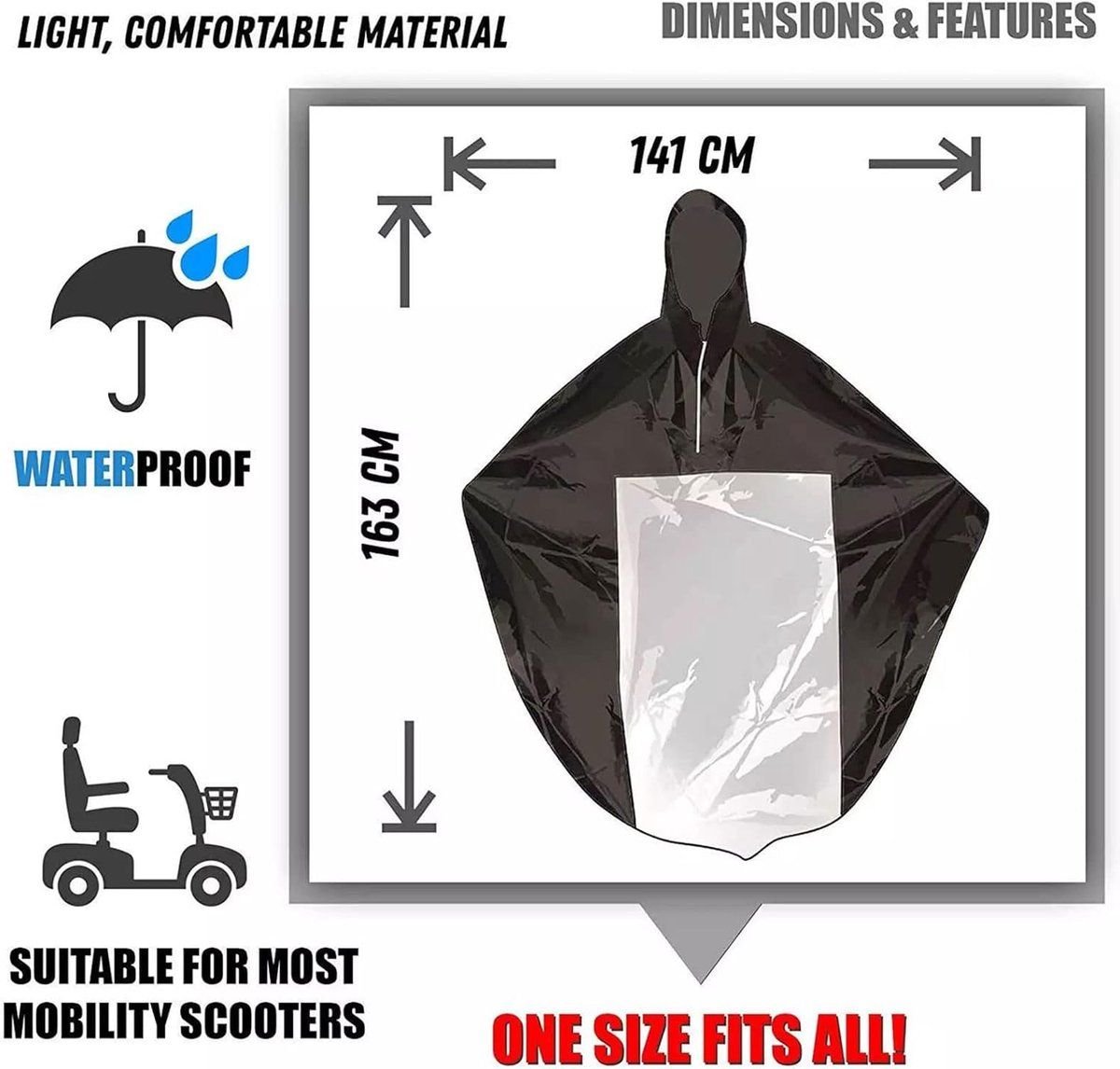 sets Luxury poncho for mobility scooter - Lightweight rain with window Universal fit (163 x 141 cm) Ideal for protection against Replacement Part 3 sets Luxury poncho for mobility scooter – Lightweight rain with window Universal fit (163 x 141 cm) Ideal for protection against Replacement Part - image 3