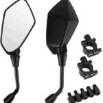 Universal Motorcycle Rearview Side Mirrors, Wide View Durable Replacement Mirror Set for Motorbike Scooter, Black