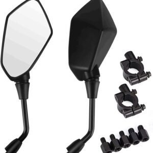 Universal Motorcycle Rearview Side Mirrors, Wide View Durable Replacement Mirror Set for Motorbike Scooter, Black