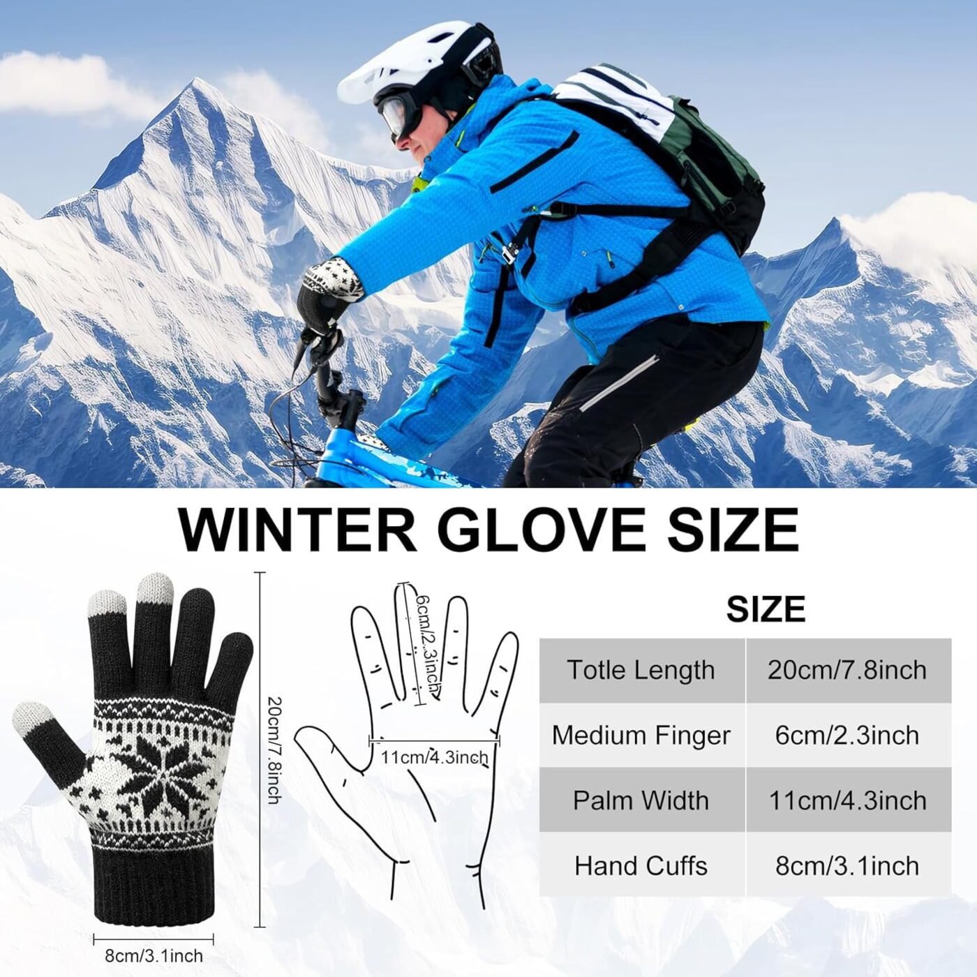 3 Pairs Touch Screen Gloves with Snow Flower Pattern, Warm Knit Winter Gloves Christmas Gifts Stocking Stuffers for Women Red1 Blue White 3 3 Pairs Touch Screen Gloves with Snow Flower Pattern, Warm Knit Winter Gloves Christmas Gifts Stocking Stuffers for Women Red1 Blue White - image 3