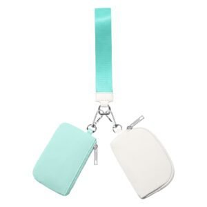 Keychain Wallet Mini Zip Around Wristlet Wallets For Women Detachable Dual Pouch Wristlet Portable Coin Purse Small Wallets For Travel Sports Outdoors Mint Green