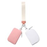 Keychain Wallet Mini Zip Around Wristlet Wallets For Women Detachable Dual Pouch Wristlet Portable Coin Purse Small Wallets For Travel Sports Outdoors Pink