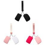Keychain Wallet Mini Zip Around Wristlet Wallets For Women Detachable Dual Pouch Wristlet Portable Coin Purse Small Wallets For Travel Sports Outdoors Pink 1PCS & Black 1PCS & Watermelon Red 1PCS