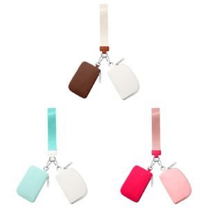Keychain Wallet Mini Zip Around Wristlet Wallets For Women Detachable Dual Pouch Wristlet Portable Coin Purse Small Wallets For Travel Sports Outdoors W-Watermelon Red 1PCS & Mint Green 1PCS & Brown 1PCS