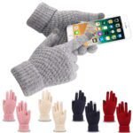 Women’s Winter Touch Screen Gloves Warm Fleece Lined Knit Gloves Elastic Cuff Winter Texting Gloves Gray
