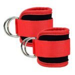 Adjustable Polyester Ankle Straps for Cable Machine Kickbacks (2 Pack) Red