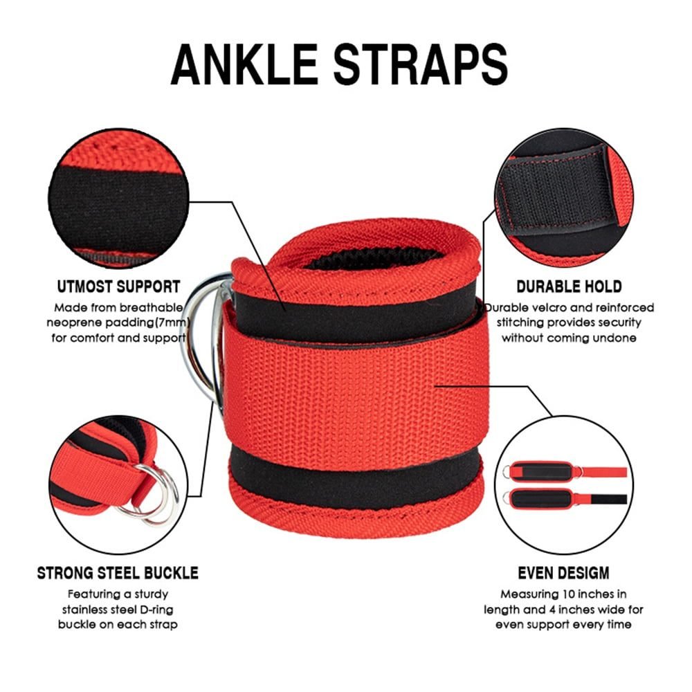 Adjustable Polyester Ankle Straps for Cable Machine Kickbacks (2 Pack) Red 5 Adjustable Polyester Ankle Straps for Cable Machine Kickbacks (2 Pack) Red - image 5