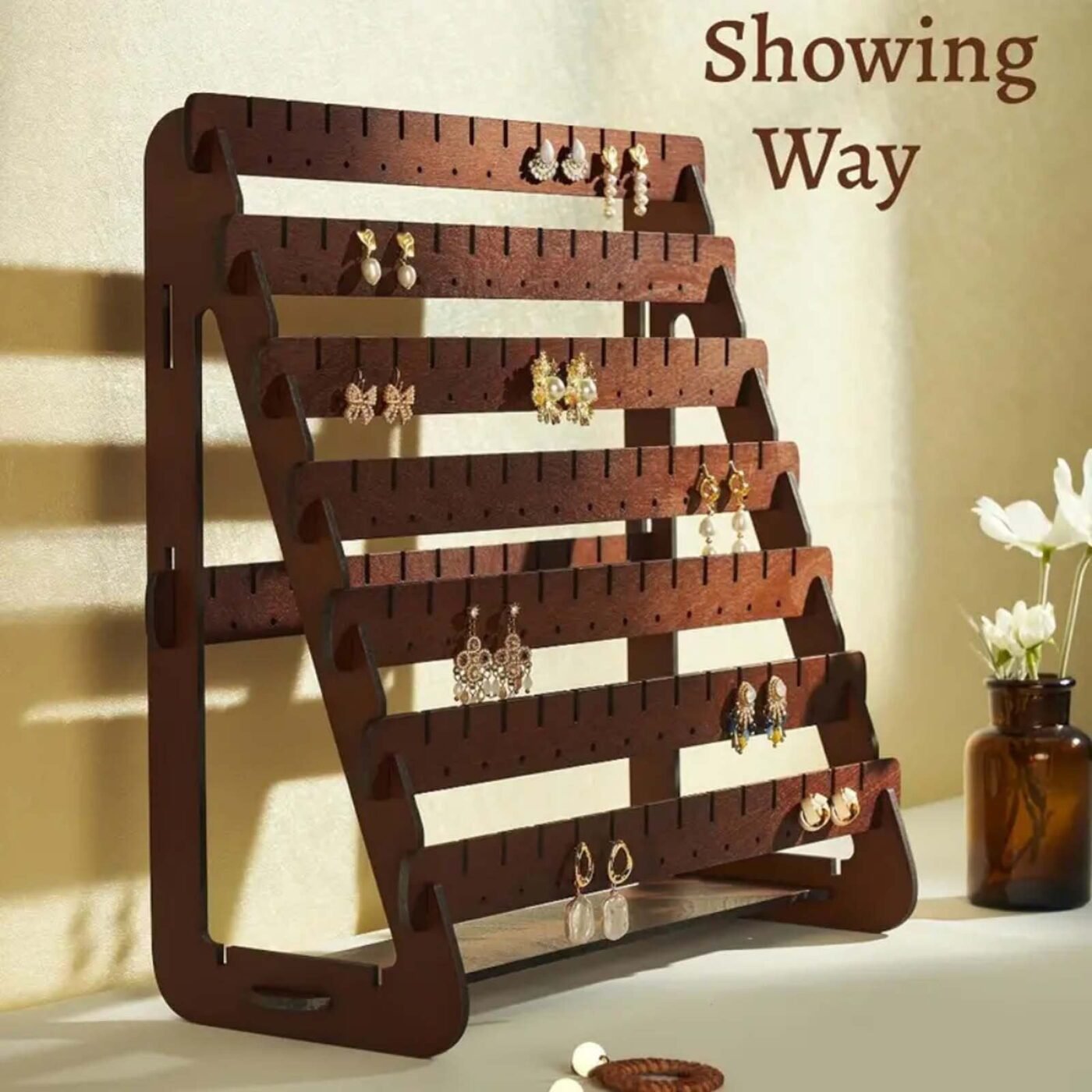 Rack , Earring Display Wood Earring Stand Organizer Stud Earrings Tower Jewelry Organizer Holder for Stud Hook Earrings Organizer Brown 3 Rack , Earring Display Wood Earring Stand Organizer Stud Earrings Tower Jewelry Organizer Holder for Stud Hook Earrings Organizer Brown - image 3
