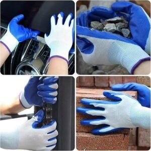 Nylon Rubber Latex Reinforced Dipped Wear-Resistant and Non-Slip Construction Work Gloves Gloves Garden Gloves for Women/Men Nitrile Coated Work Gloves for Gardening Restoration Work One Size Blue