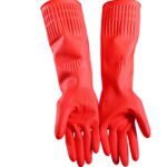 Oven Mitts ! 2 Pairs Reusable Household Gloves Rubber Dishwashing Gloves Extra Thick Long Sleeves Kitchen Cleaning Working Painting Gardening Pet Care, Include Two Pairs of Gloves Red