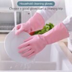 1 Pairs Rubber Gloves for Dishwashing Cleaning, Cotton Lined Household Gloves, Waterproof Gloves for Kitchen Bathroom, Reusable Gloves, Food Grade Non-Slip Household Kitchen Gloves Pink,L