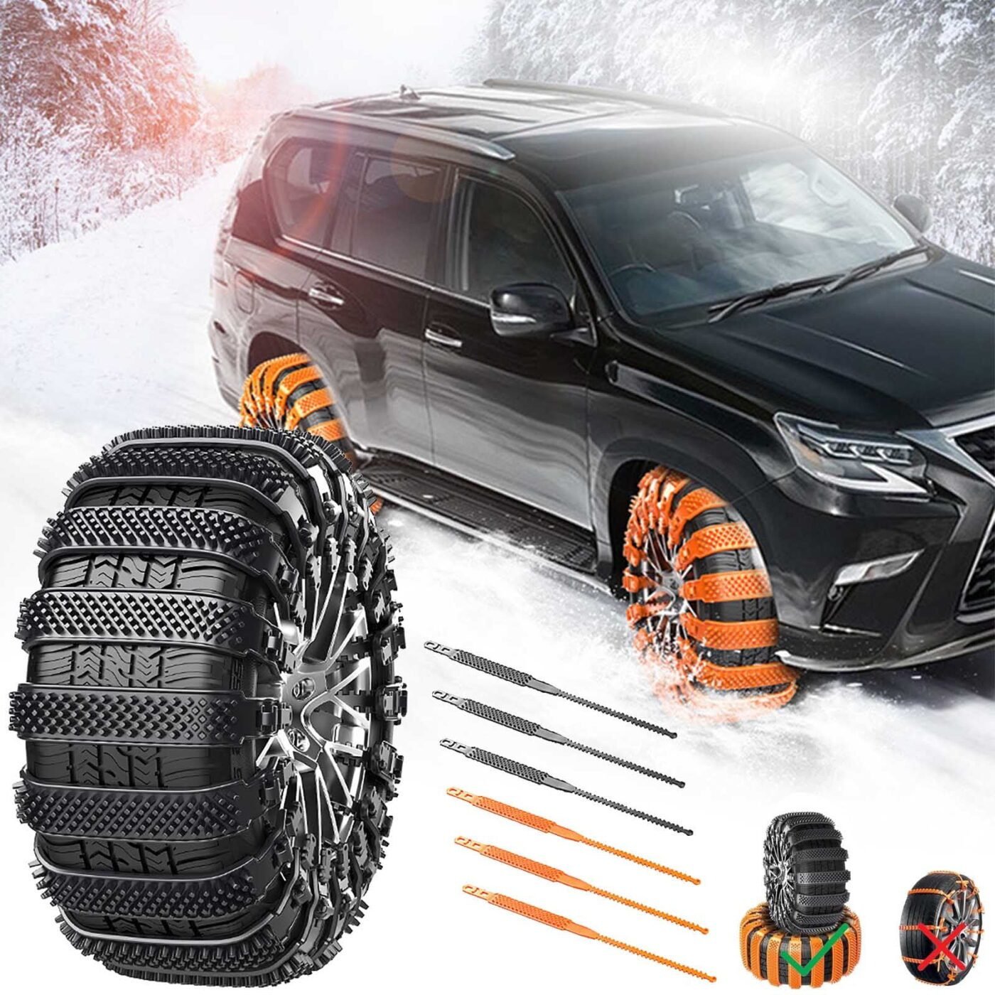 Reusable Anti Snow Chains of Car,Snow Tire Chains,Universal Adjustable Emergency Portable Snow Tire Chains for Car SUV Pickup Trucks Car Vuyungers Snow Chains Non-Slip Cable Tie Orange 2 Reusable Anti Snow Chains of Car,Snow Tire Chains,Universal Adjustable Emergency Portable Snow Tire Chains for Car SUV Pickup Trucks Car Vuyungers Snow Chains Non-Slip Cable Tie Orange - image 2