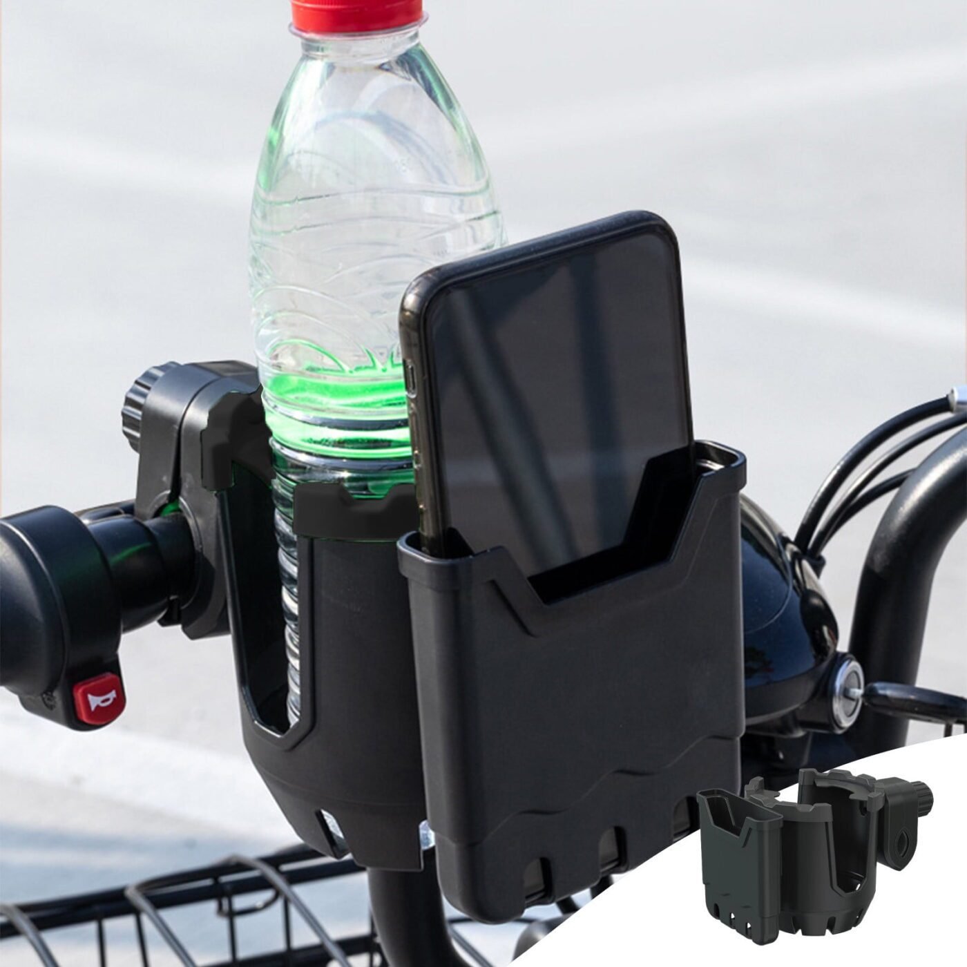2-in-1 Adjustable Drink Holder,Universal Cup Holder with Cell Phone Holder,Large Diameter Design Bike Cup Holder for Wheelchair Walker Bike Free Size Green, Black, Orange 2 2-in-1 Adjustable Drink Holder,Universal Cup Holder with Cell Phone Holder,Large Diameter Design Bike Cup Holder for Wheelchair Walker Bike Free Size Green, Black, Orange - image 2