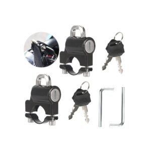 Helmet Lock Motorcycle & Scooter – Universal Helmet Lock – 22-25mm Handlebar Mount – Anti-Theft – Helmet Holder – Motorcycle Accessories – Moped Lock – Security Lock with Key – Easy Installation – Helmet Security – Metal – Black – Set of 2