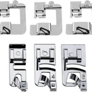 6 Sizes Rolled Hem Presser Foot, Wide Rolled Hem Foot Set & Narrow Hemmer Foot Set for All Low Shank Snap-On Singer, Brother, Babylock, Euro-Pro, Janome, Kenmore, White, Elna S