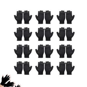 12 Pairs Cotton Gloves,Reusable Half Finger Touchscreen Gloves,7.5×3.9In Summer Sun UV Protection Gloves for Men and Women Black