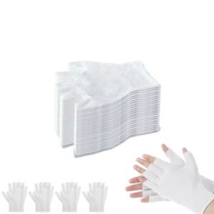 12 Pairs Cotton Gloves,Reusable Half Finger Touchscreen Gloves,7.5×3.9In Summer Sun UV Protection Gloves for Men and Women White