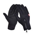 Plush Thermal Gloves with Zipper, Windproof & Waterproof Thermal Non-Slip Gloves, Winter Outdoor Touch Screen Gloves for Running, Cycling, Hiking, Travel XL Black