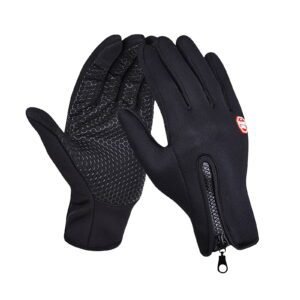 Plush Thermal Gloves with Zipper, Windproof & Waterproof Thermal Non-Slip Gloves, Winter Outdoor Touch Screen Gloves for Running, Cycling, Hiking, Travel XL Black