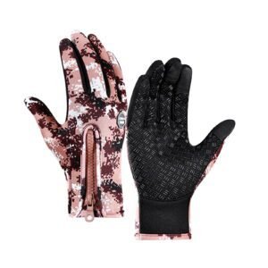 Plush Thermal Gloves with Zipper, Windproof & Waterproof Thermal Non-Slip Gloves, Winter Outdoor Touch Screen Gloves for Running, Cycling, Hiking, Travel S Coffee