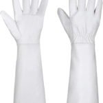 SUCCLACE Long-Gardening-Gloves for Women/Men – Thorn Proof Cowhide Leather Rose/Blackberry Pruning Heavy Duty Gloves Thick Palm Gauntlet Garden Work Gloves with Forearm Protection (Brown-Small) M Brown