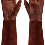 SUCCLACE Long-Gardening-Gloves for Women/Men – Thorn Proof Cowhide Leather Rose/Blackberry Pruning Heavy Duty Gloves Thick Palm Gauntlet Garden Work Gloves with Forearm Protection (Brown-Small) S Yellow