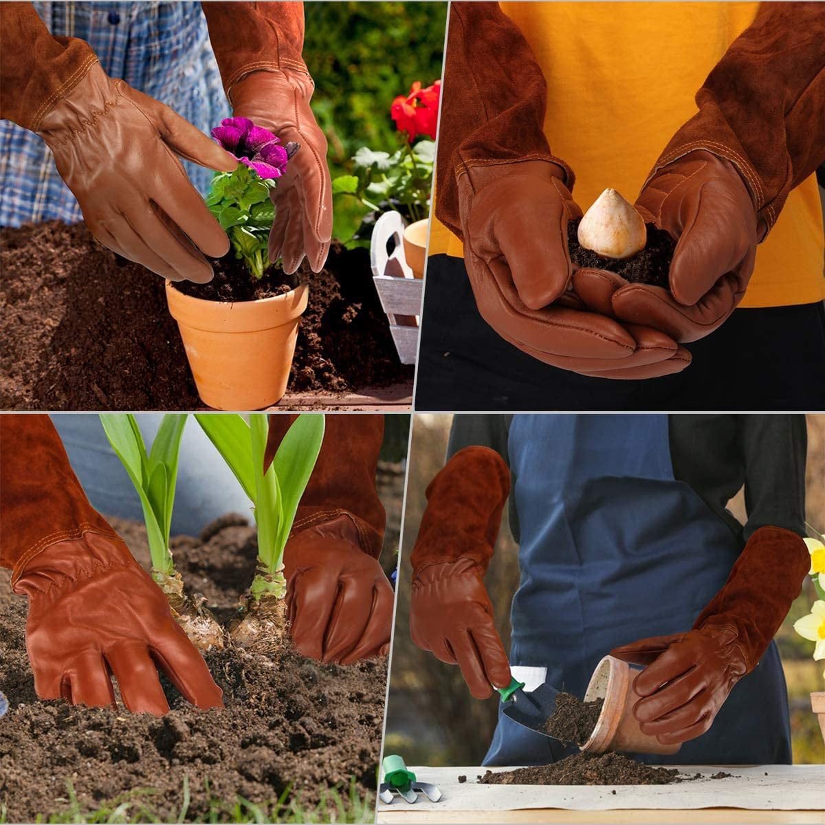 SUCCLACE Long-Gardening-Gloves for Women/Men - Thorn Proof Cowhide Leather Rose/Blackberry Pruning Heavy Duty Gloves Thick Palm Gauntlet Garden Work Gloves with Forearm Protection (Brown-Small) S Yellow 3 SUCCLACE Long-Gardening-Gloves for Women/Men – Thorn Proof Cowhide Leather Rose/Blackberry Pruning Heavy Duty Gloves Thick Palm Gauntlet Garden Work Gloves with Forearm Protection (Brown-Small) S Yellow - image 3