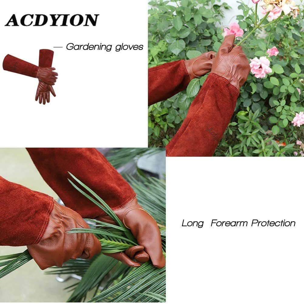 SUCCLACE Long-Gardening-Gloves for Women/Men - Thorn Proof Cowhide Leather Rose/Blackberry Pruning Heavy Duty Gloves Thick Palm Gauntlet Garden Work Gloves with Forearm Protection (Brown-Small) S Yellow 4 SUCCLACE Long-Gardening-Gloves for Women/Men – Thorn Proof Cowhide Leather Rose/Blackberry Pruning Heavy Duty Gloves Thick Palm Gauntlet Garden Work Gloves with Forearm Protection (Brown-Small) S Yellow - image 4